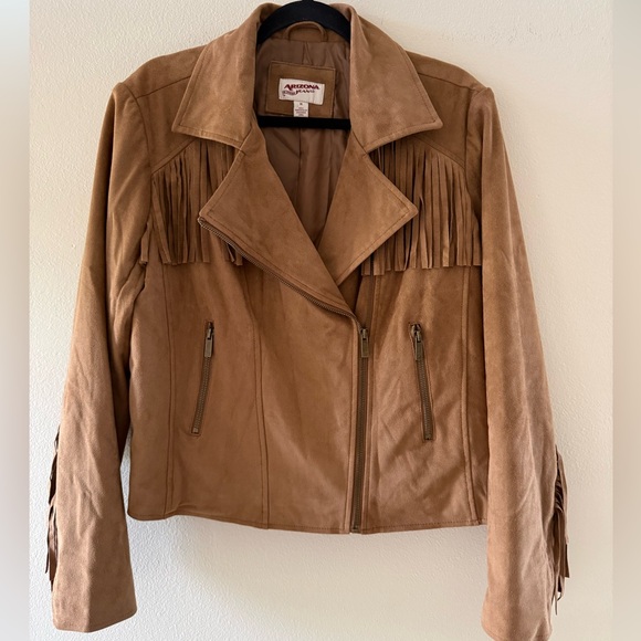 Arizona Jean Company Brown Faux Leather Jacket with Fringe - Picture 1 of 7